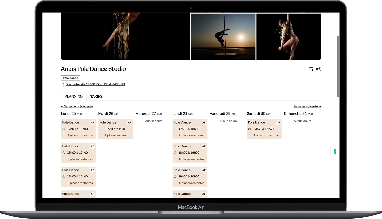 Fiche d'un studio de pole dance sur la plateforme Fitmee